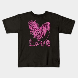 love, heart, happy valentine day, one line drawing Kids T-Shirt